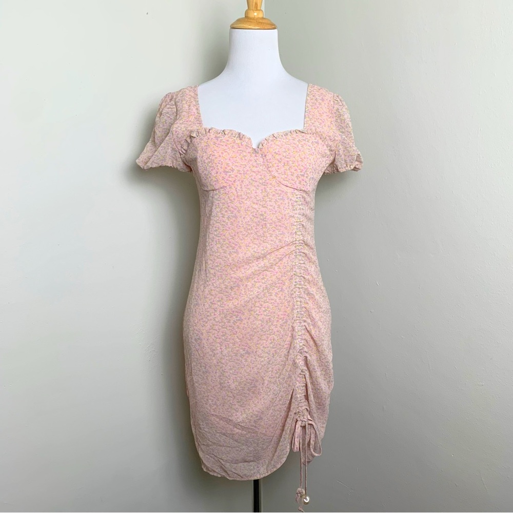 Valfre Small Pink Dress Ruffle Sweatheart Neckline Floral